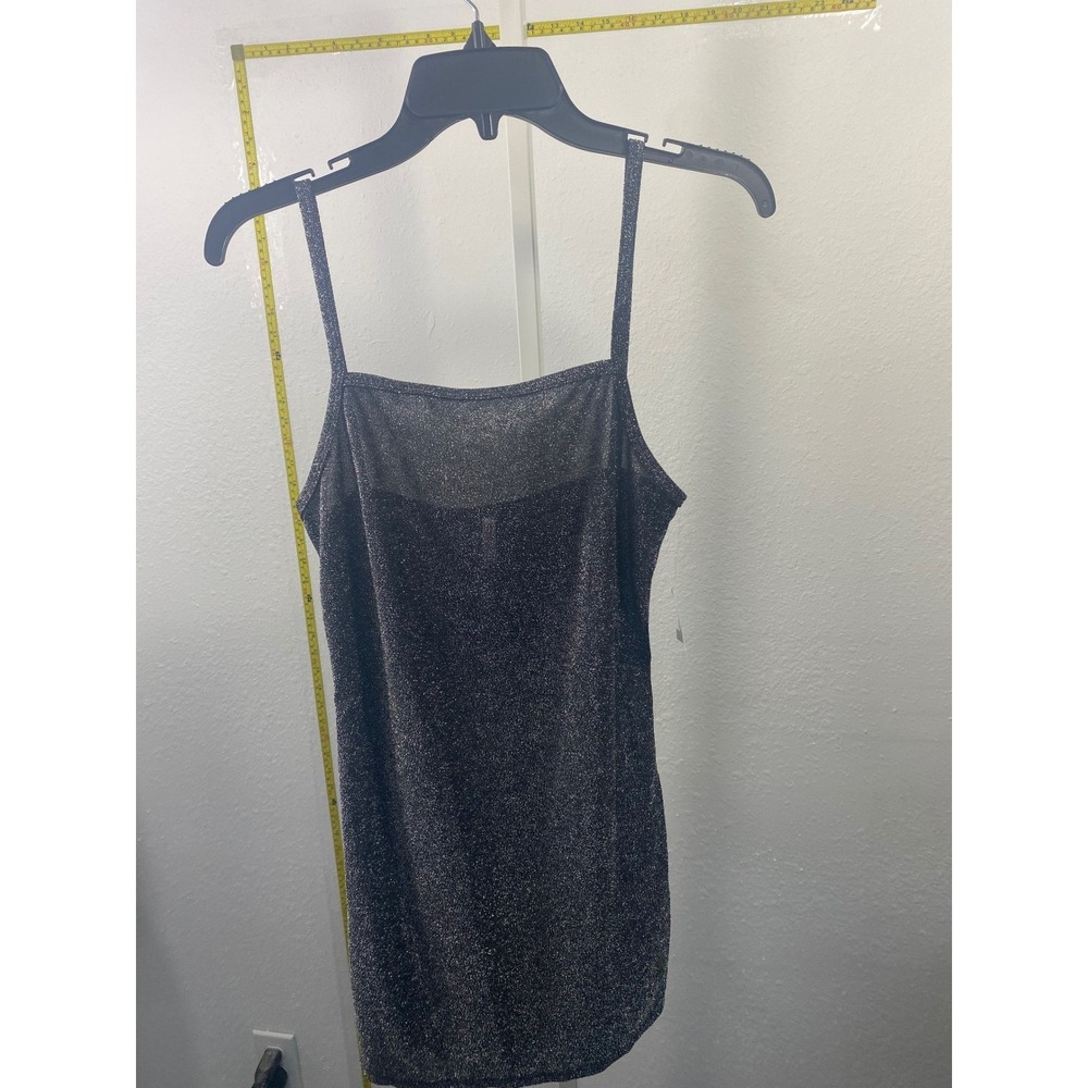 Metallic Silver Sparkle Camisole Top Square‎ Neck Spaghetti Strap Womens small